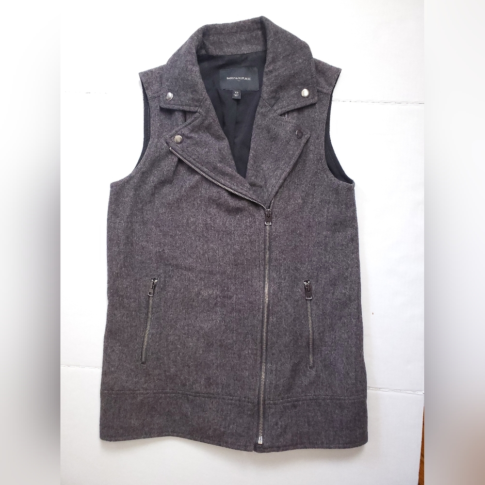 Banana Republic Herringbone Asymmetrical Zip Vest Jacket Wool Gray Women XS